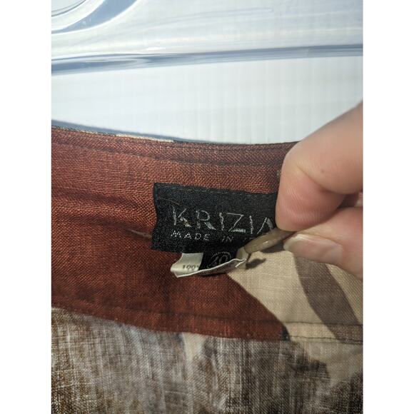 Krizia Vintage Y2K  Midi Skirt Linen Brown Floral Elastic Bubble Hem Size 40 - Picture 5 of 10
